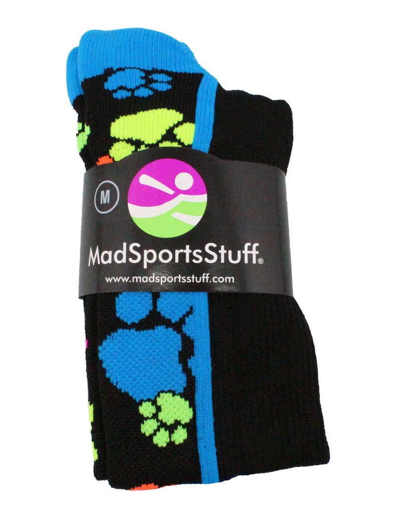 MadSportsStuff Crazy Socks with Paws Over the Calf (Multi-Neon/Black, Small) - Image 2